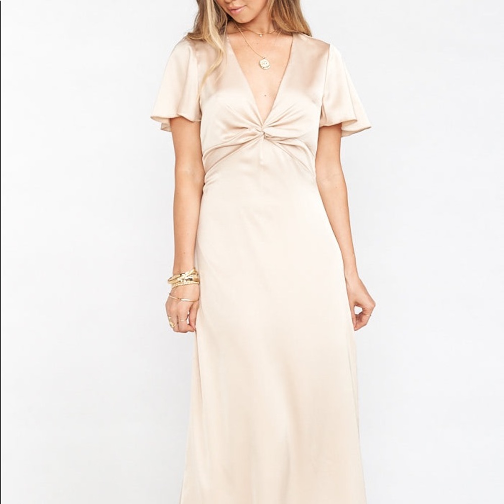 Show Me Your Mumu Rome Twist Gown in Champagne Luxe Satin Size M